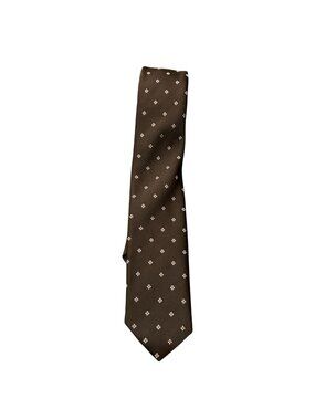 Kaufmanns Mens Brown Floral Polka Dot Silk Tie Retro Statement Style